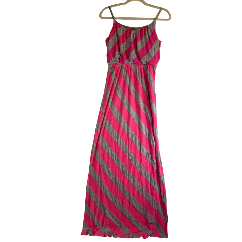 Venus Pink Gray Striped Maxi Dress Womens Medium Empire Waist Spaghetti Strap